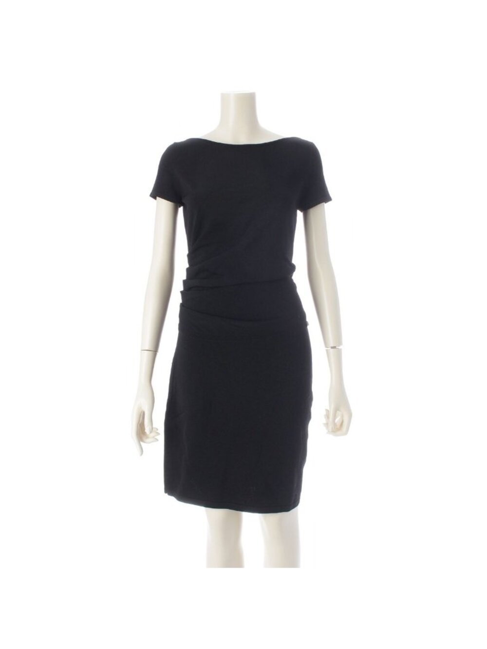 Chanel Rayon Polyester Short Sleeve Gathered Design Boat Neck Lion Charm Dress